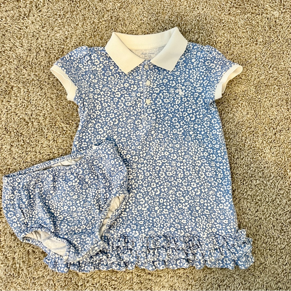 Ralph Lauren Blue and White Floral Diaper Cover Set